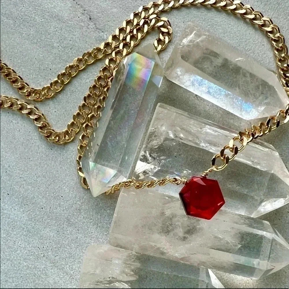 Garnet Chunky Thick Curb Chain Necklace - Picture 3 of 10
